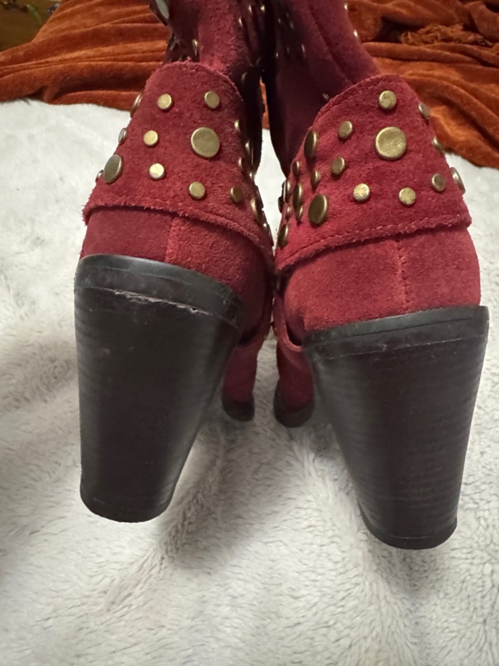 Bijou | Jessica Red Suede Studded Western Booties | 7 - Picture 4 of 9
